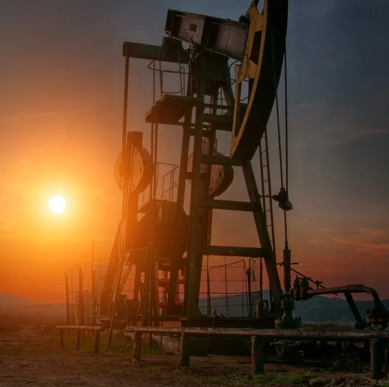 Old oil well at sunset